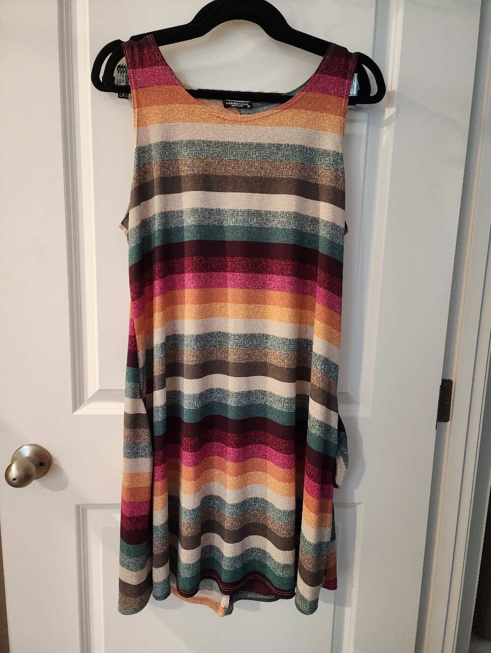 HEIMISH USA Multicolor Striped Sleeveless Midi Dress With Pockets Size 1x.